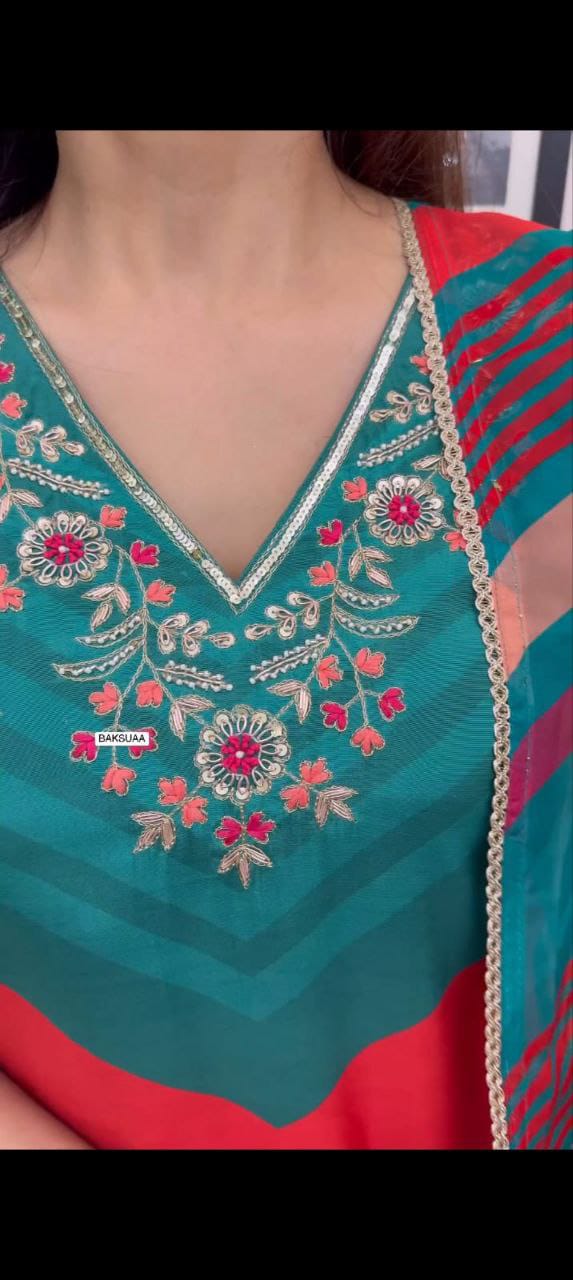 MT Green Mehera Chinon Printed Kurti With Bottom Dupatta Wholesale Shop In Surat