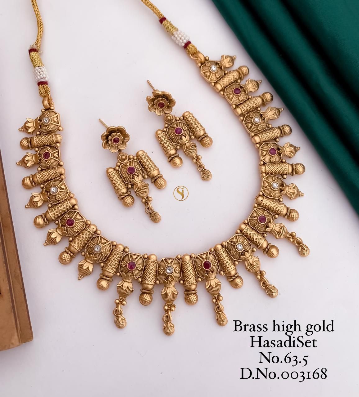 Brass High Gold Designer Hasadi Set 3 Necklace With Earrings Catalog