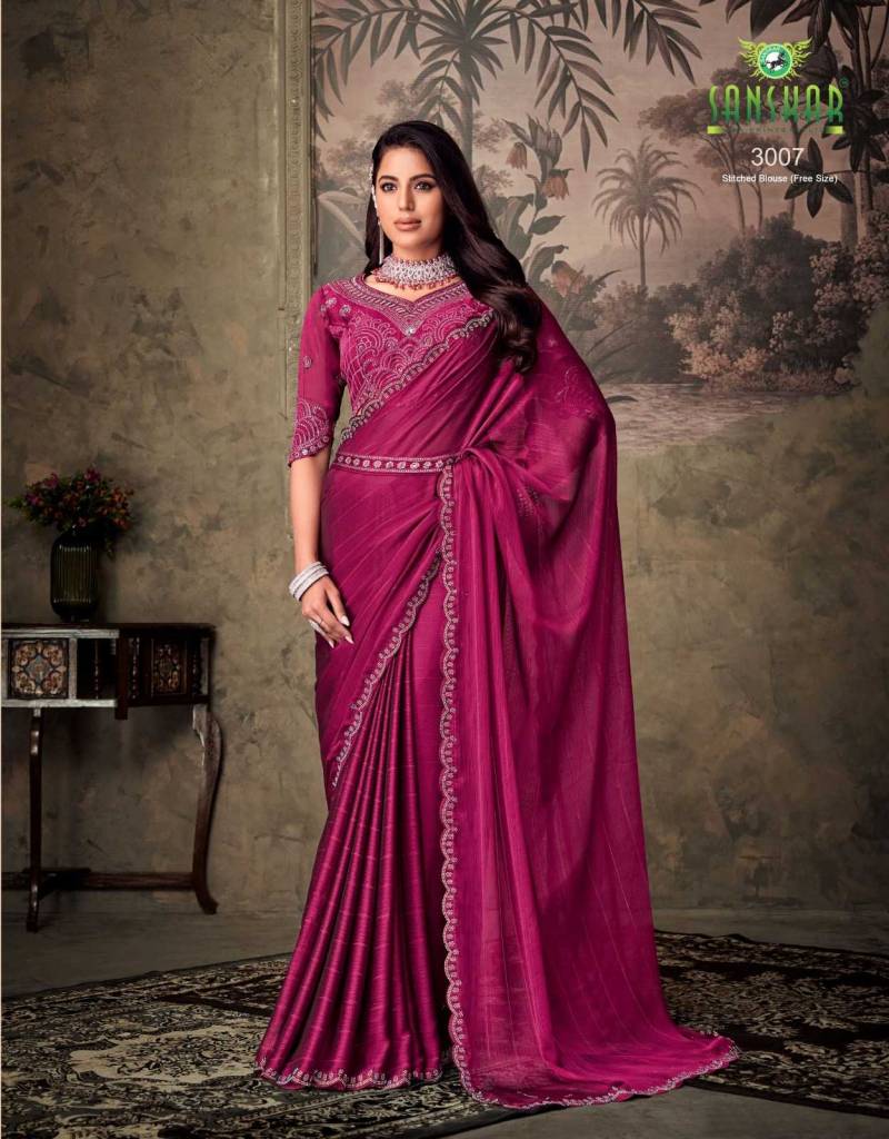 Sanskar Gucci Chiffon With Khatli Sequence Embroidery Saree Wholesale Market In Surat