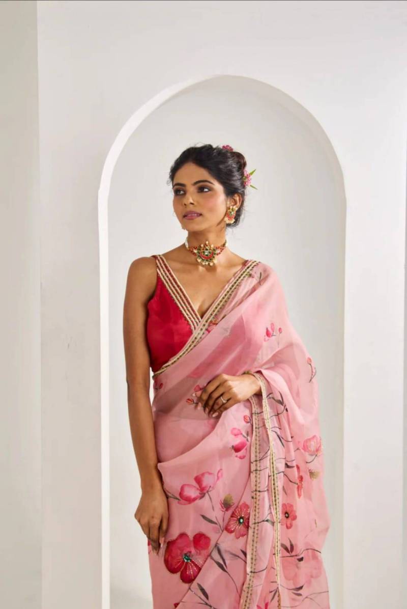 Kc 150 Flower Printed Organza Party Wear Saree Bulk Orders In India