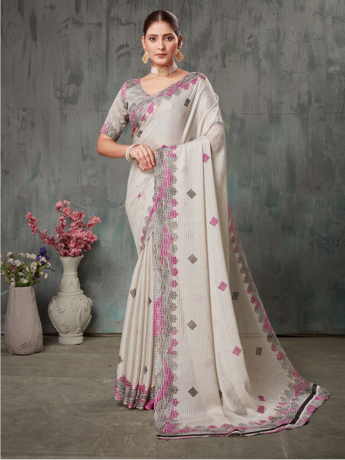 Vardha By Dhaga Chiffon Daily Wear Saree Wholesale Market In India