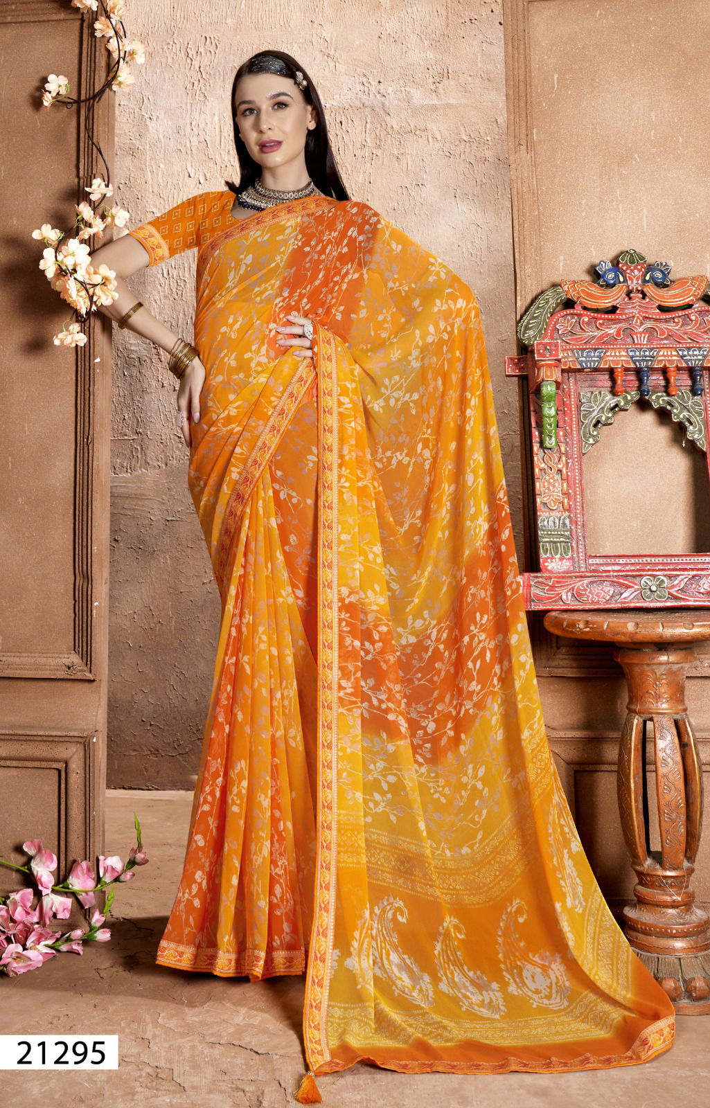 Rajvanshi Vol 5 By Vallabhi Leaf Printed Georgette Wholesale Sarees Manufacturers