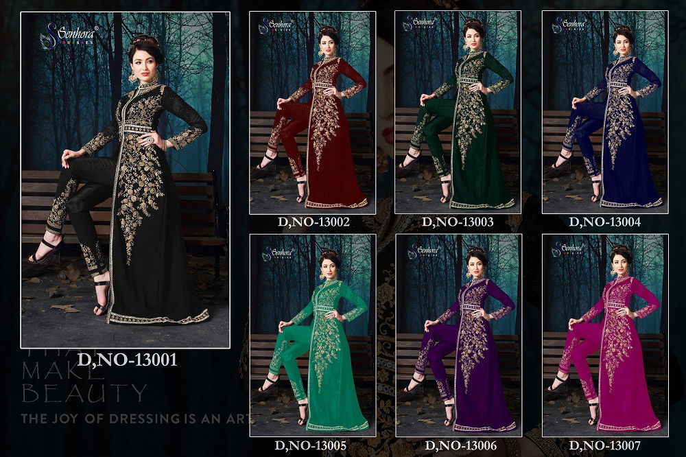 Senhora Malaika Vol 13 Latest Heavy Designer Wedding Party Wear Pure Georgette Heavy Embroidered With Pure Chiffon Dupatta Salwar Kameez Collection 