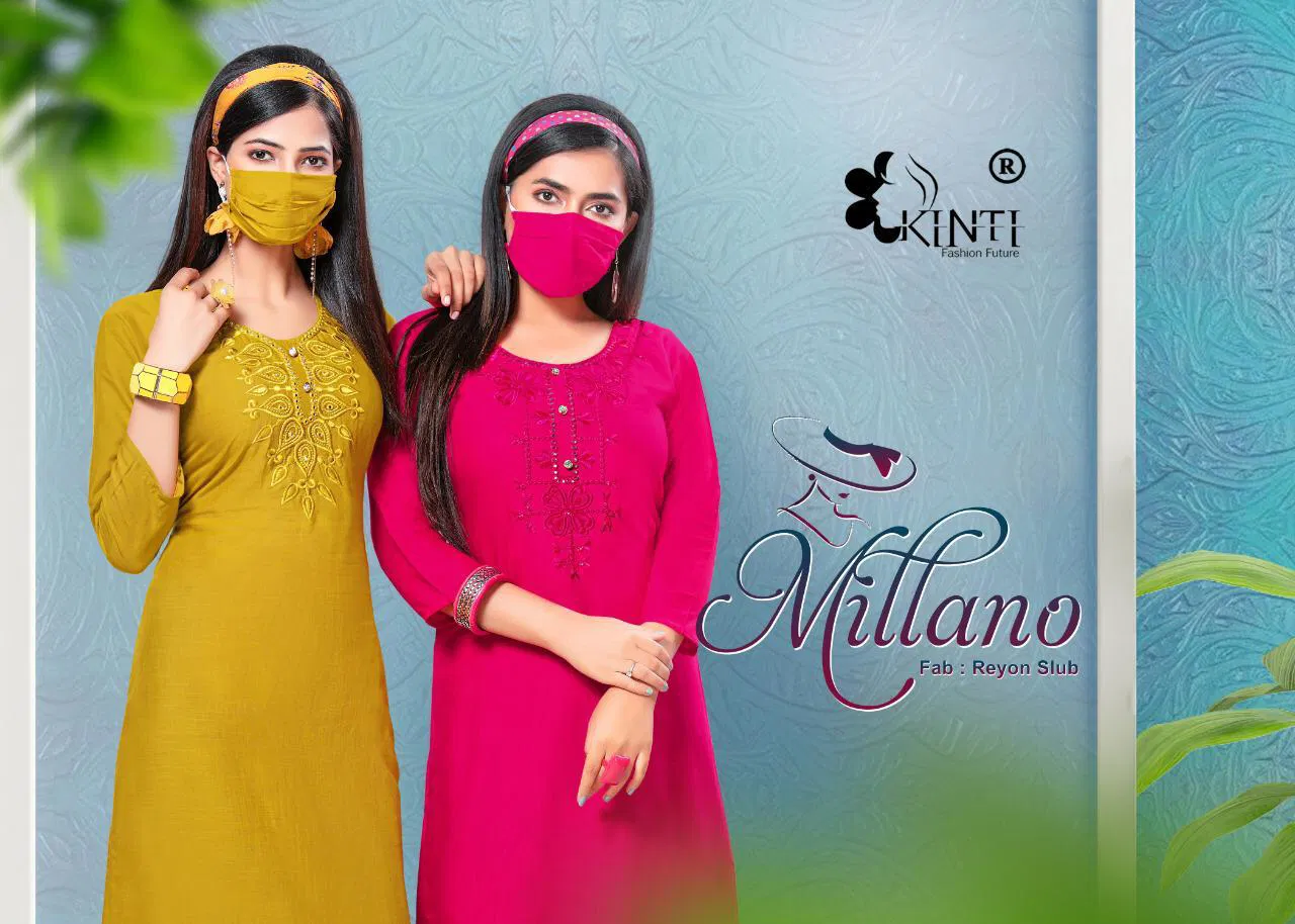 Kinti Millano Latest Designer Straight Neck Mirror Embroidery Work Style Kurtis Collection  