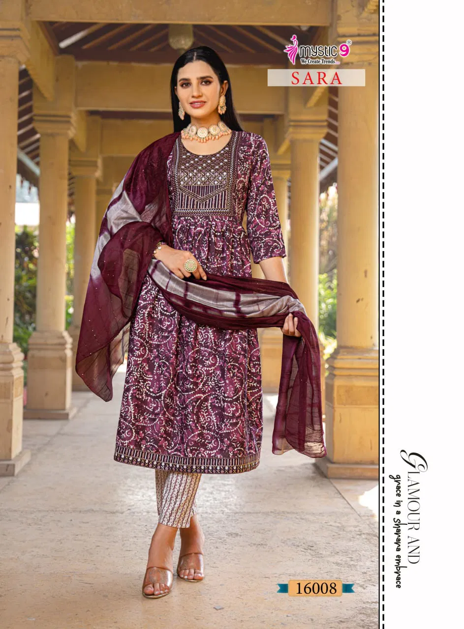 Sara Vol 16 By Mystic 9 Rayon Kurti With Bottom Dupatta Suppliers In India 