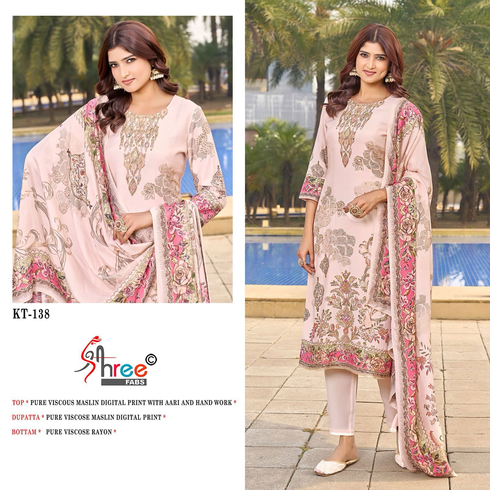 KT 138 By Shree Viscose Maslin Digital Printed Salwar Suits Suppliers In India
