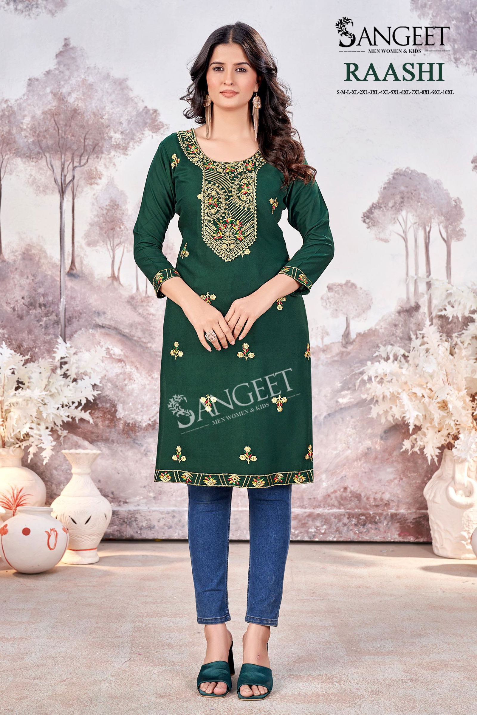 Raashi By Sangeet Rayon Embroidery Designer Kurti Exporters In India