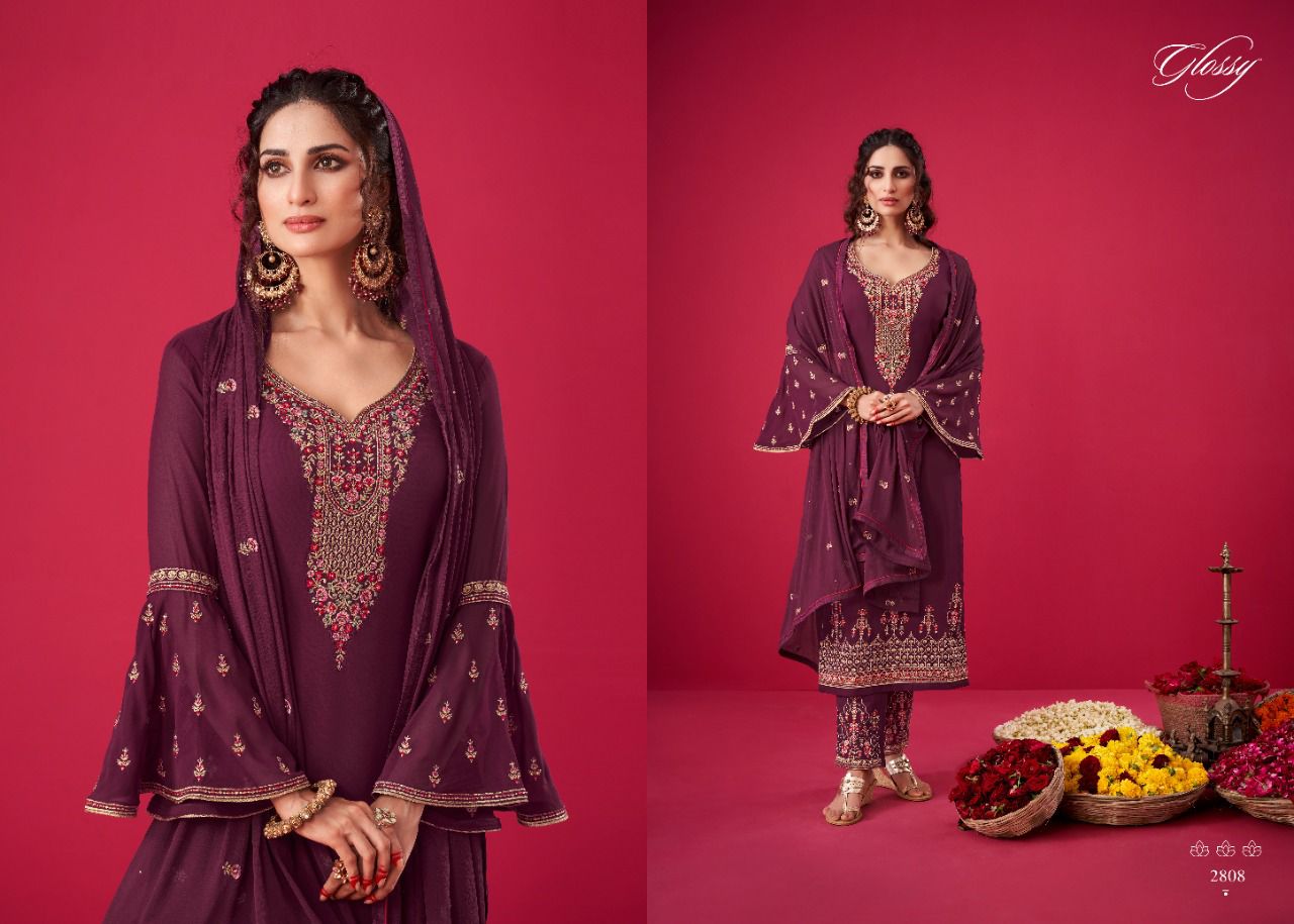 Glossy Naqsh 2808 Georgette Embroidery Work Heavy Wedding Wear Salwar Kameez Collection
