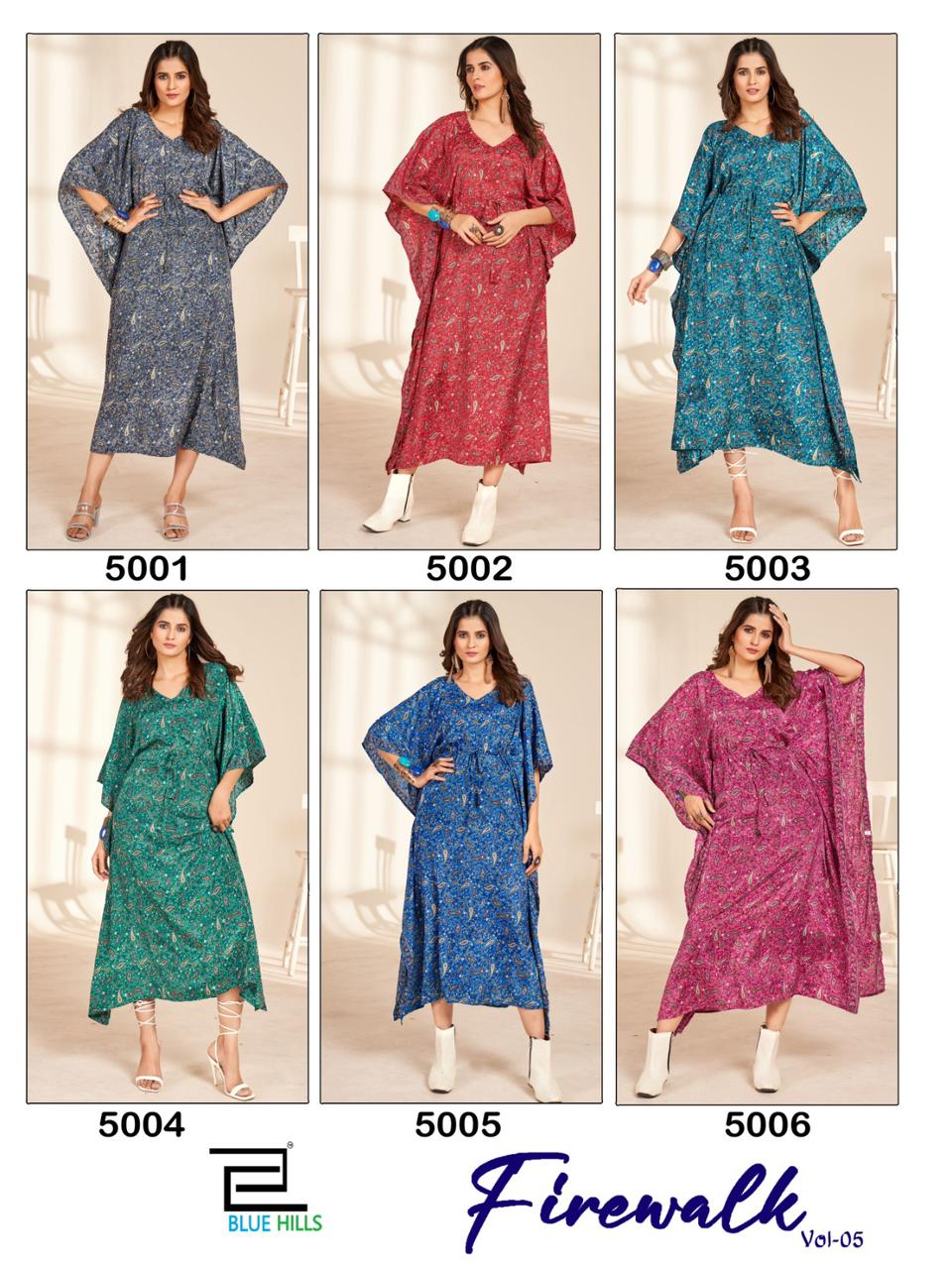 Blue Hills Fire Walk Vol 5 Printed Kaftan Kurti Catalog
