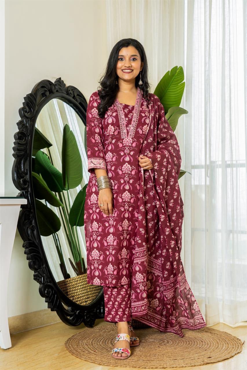Vt Designer Cotton Handwork Kurti With Bottom Dupatta Orders In India