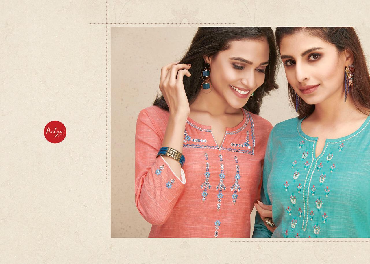 FABRICS (NITYA) SHANAYA Latest Fancy festive Wear Fancy Cotton Worked Kurtis With Bottom Collection