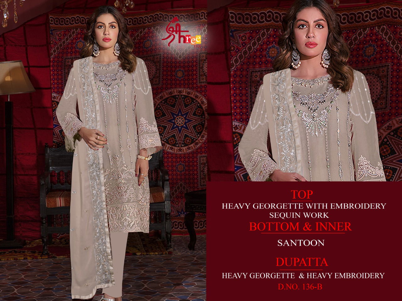 Shree Tex 136 Series Latest Fancy Designer Heavy Festive Wear Georgette With Embroidery Work Pakistani Salwar Suits Collection
