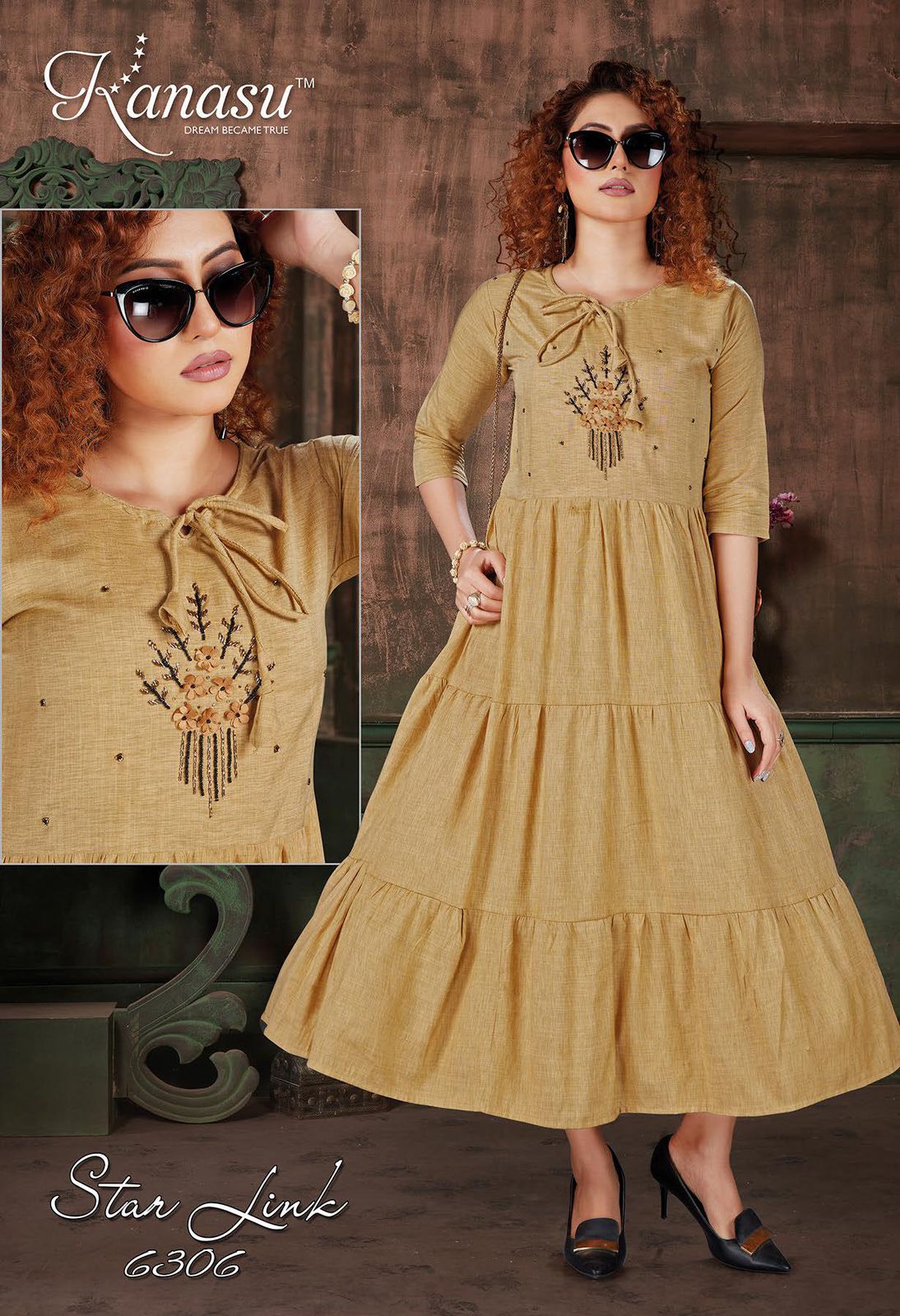 Kanasu Star Link Rayon Designer Ethnic Wear Anarkali Long Kurti Collection