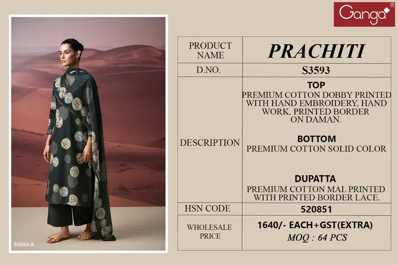 Prachiti 3593 By Ganga Cotton Printed Salwar Suit Wholesale Shop In Surat
