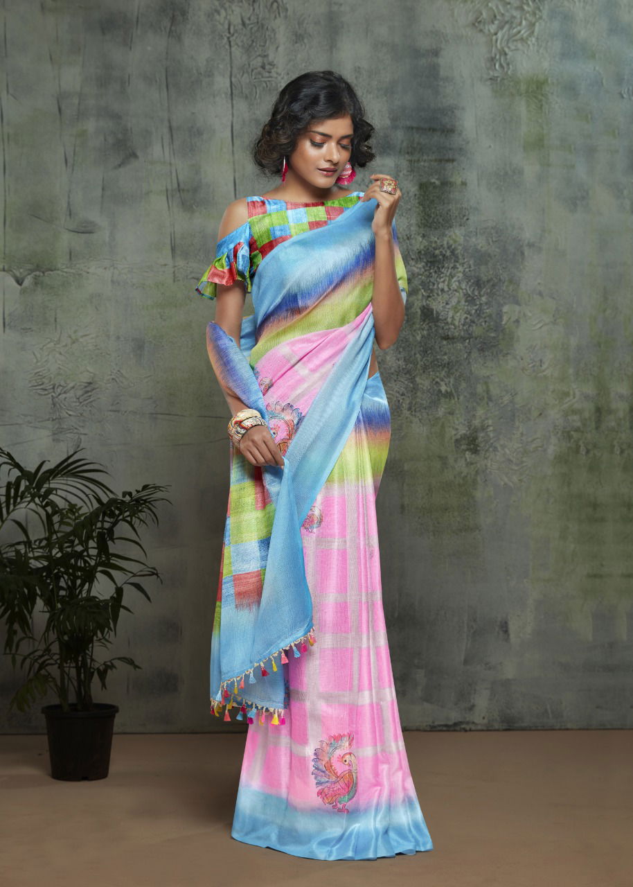 Shvetamber Latest Designer Party Wear Global Linen Juth Digital Printed Saree Collection