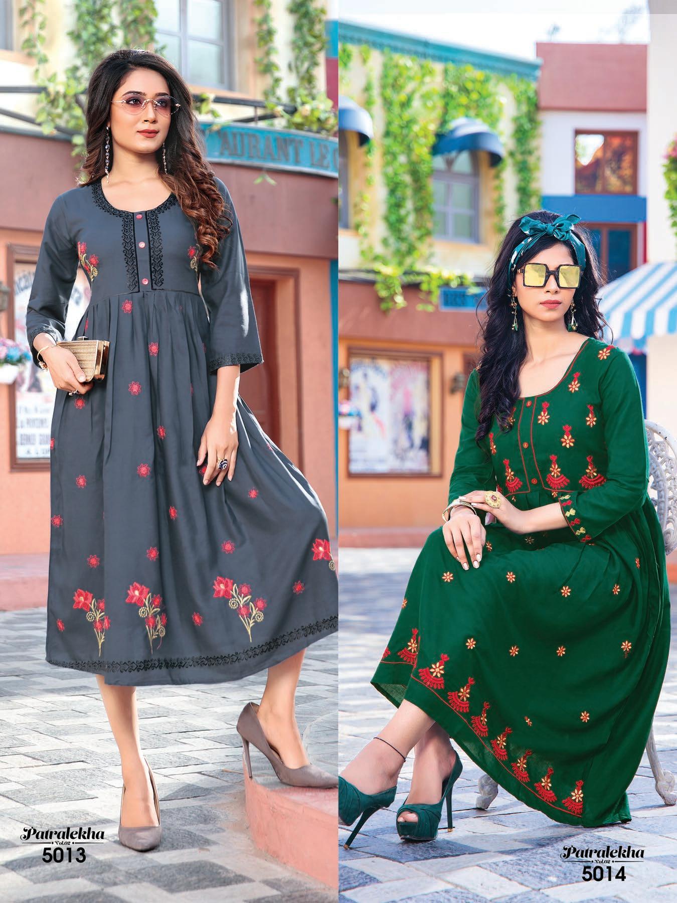 Patralekha 2 Latest Fancy Designer Rayon Embroidery Work Designer Festive Wear Kurti Collection
