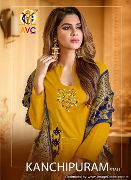 Avc Kanchipuram Stall Latest Designer Festive Wear Cotton Dress Material With Banarasi Jacquard Dupatta