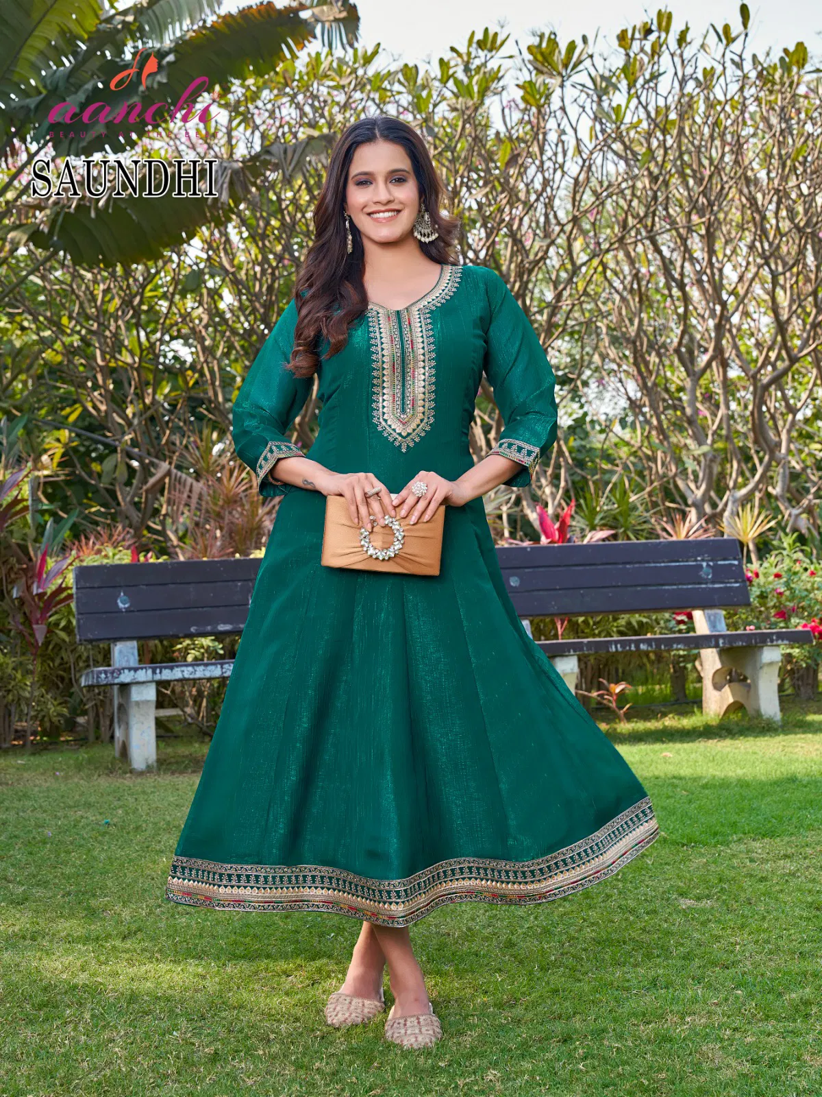 Saundhi By Aanchi Crunchy Flair Kali Cut Kurtis Wholesale Market In Surat