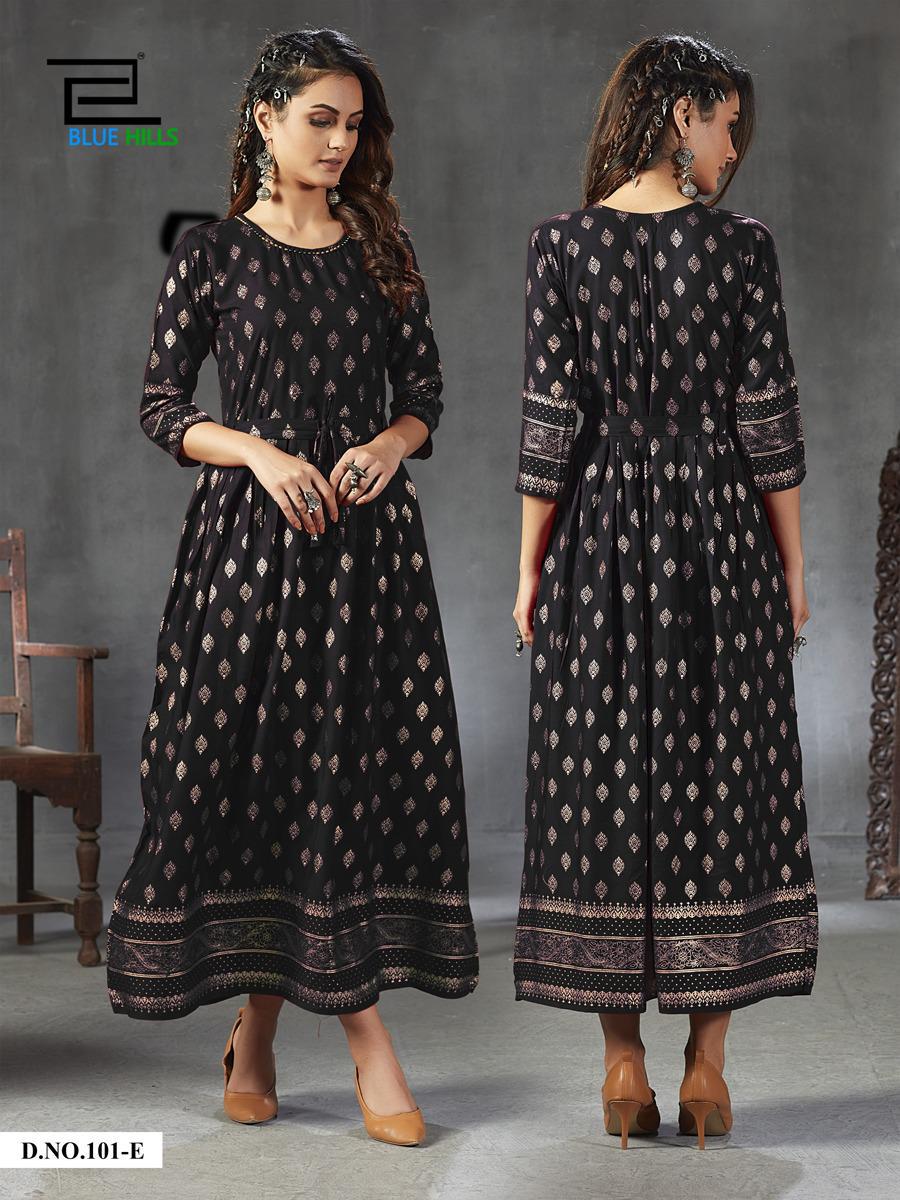 Blue Hills Gold Fever Ethnic Wear Printed Designer Long Kurtis Collection