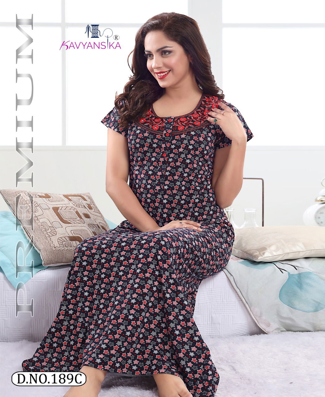Kavyansika 189 Premium Night Wear Hosiery Cotton Printed  Long Nighty Collection
