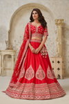 Red Colour Silk With Leaf Embroidery Work Lahenga With Blouse Dupatta Wholesale Market Surat KF 2144