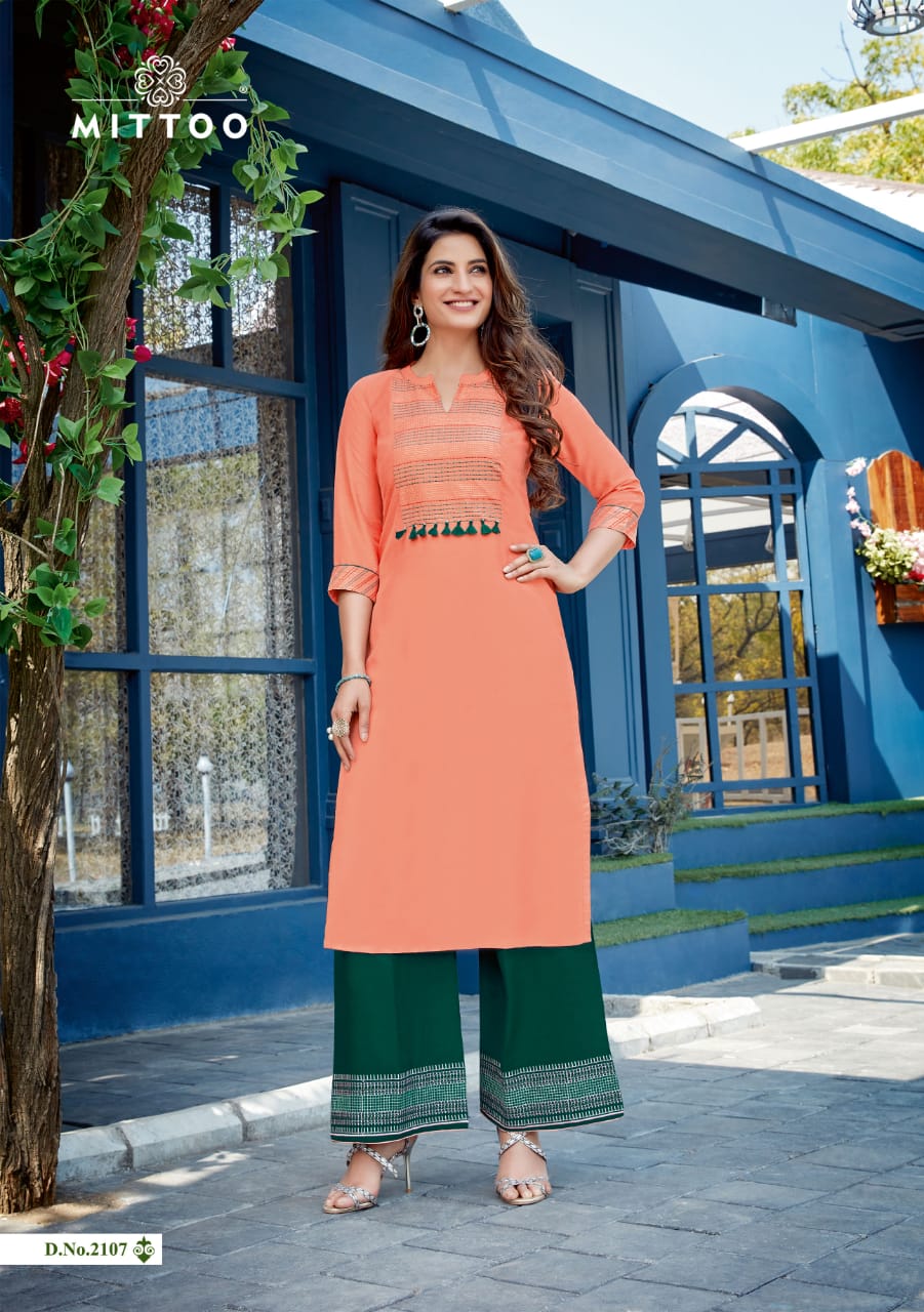 Mittoo Panghat 16 Long Latest fancy Designer Casual Wear Long Rayon Kurtis With Bottom Collection
