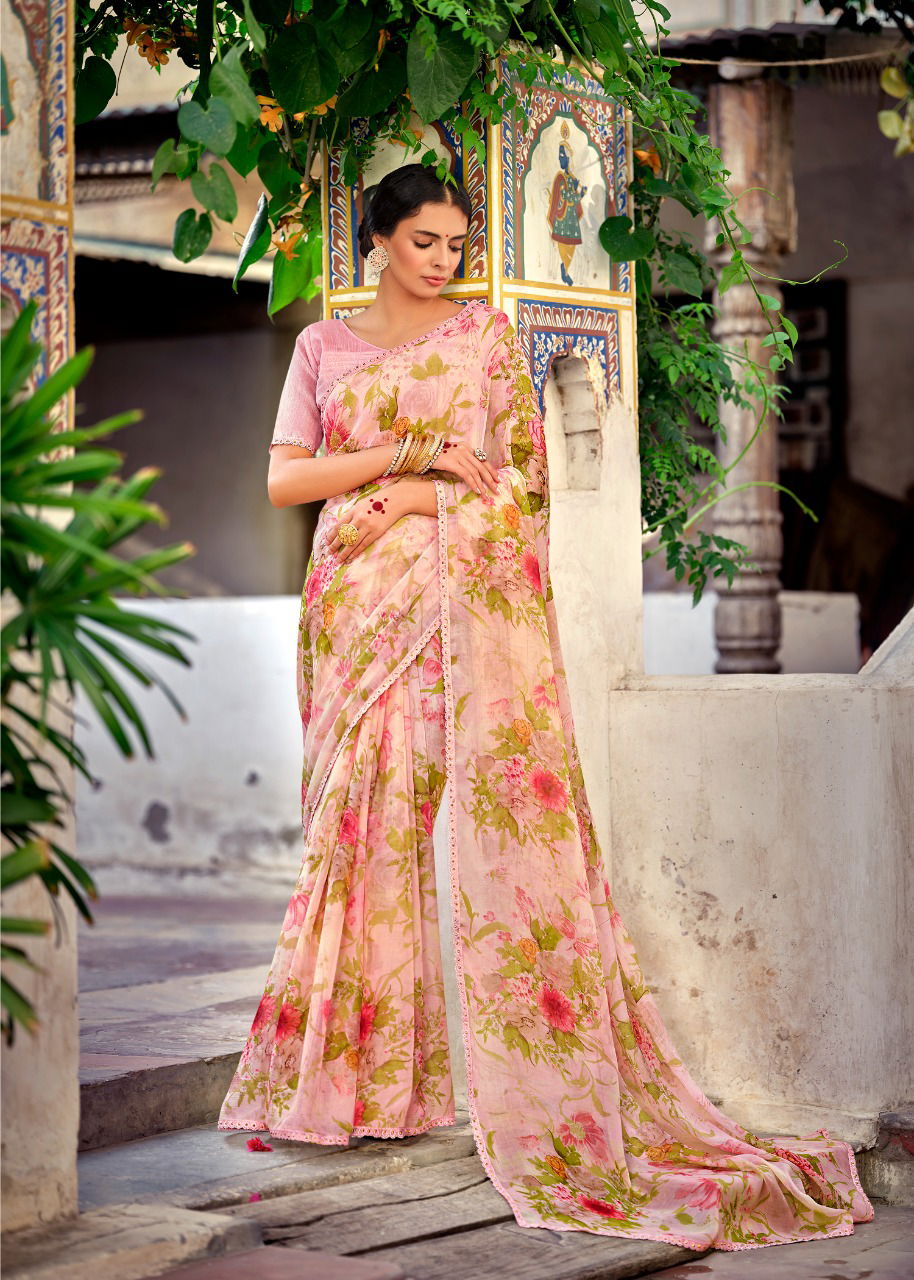 Kashvi Olivia Silk Chiffon Printed With Fancy Ethnic Wear Saree Collection
