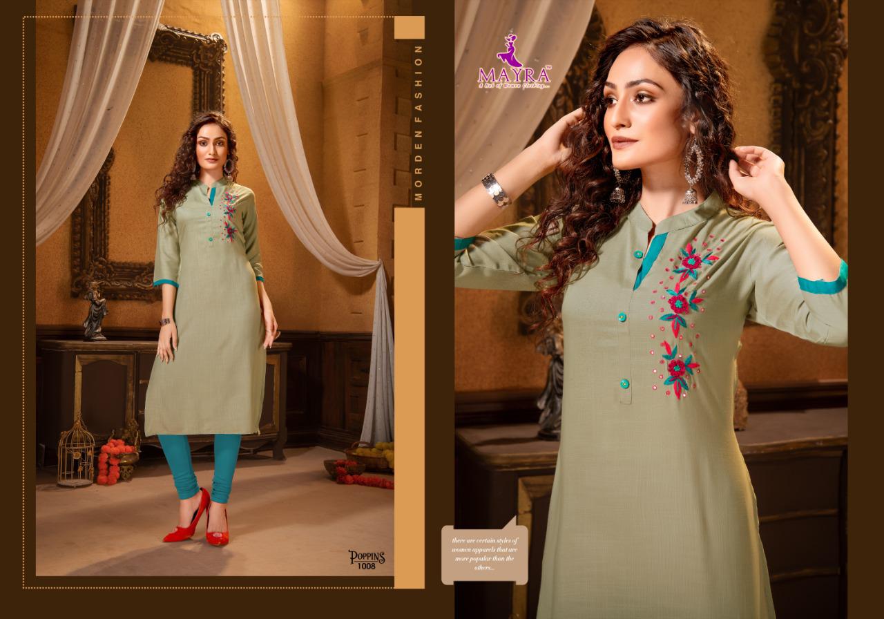 Mayra Poppins Latest Fancy Designer Ethnic Wear Rayon Heavy Kurti Collection
