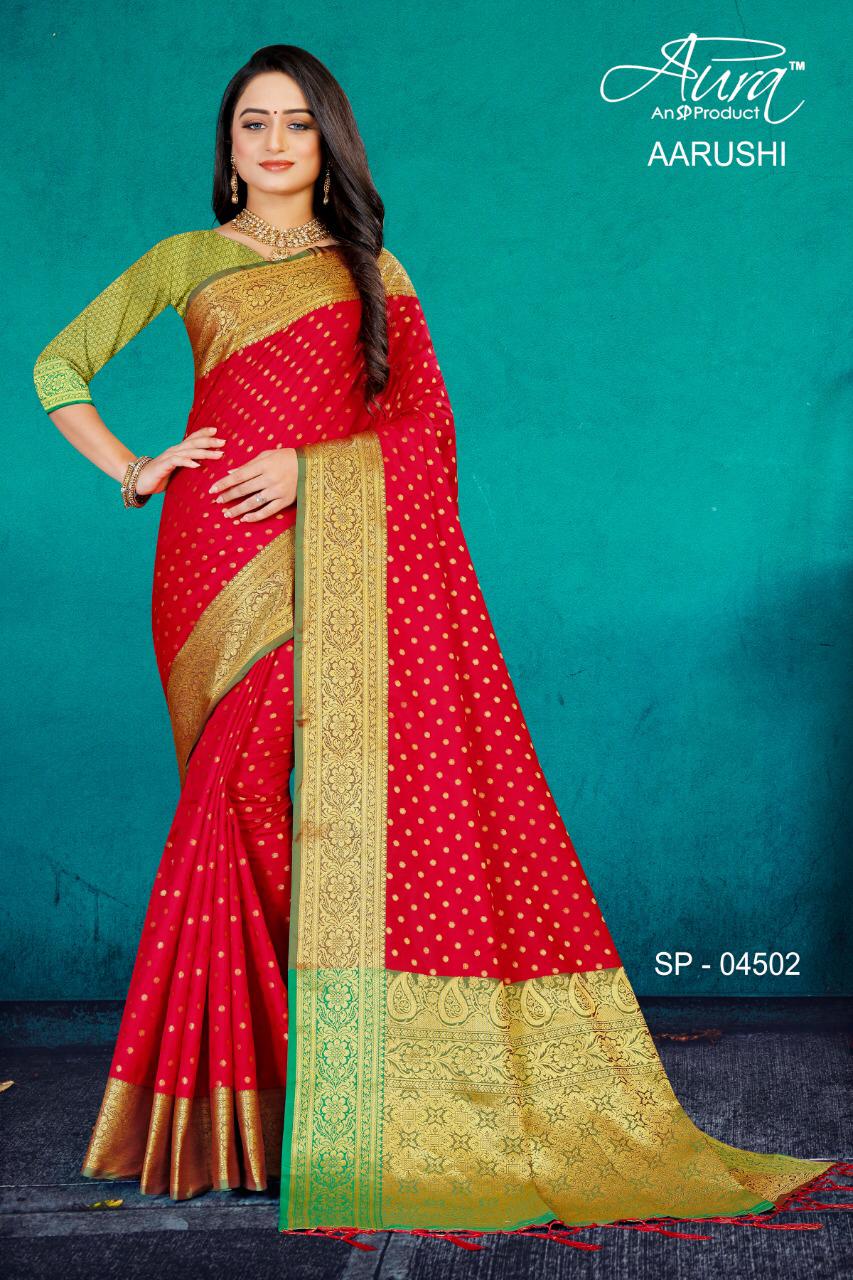 Aura Aarushi Kanjivaram Pattu Silk Designer Party wear Saree Collection at Wholesale Price