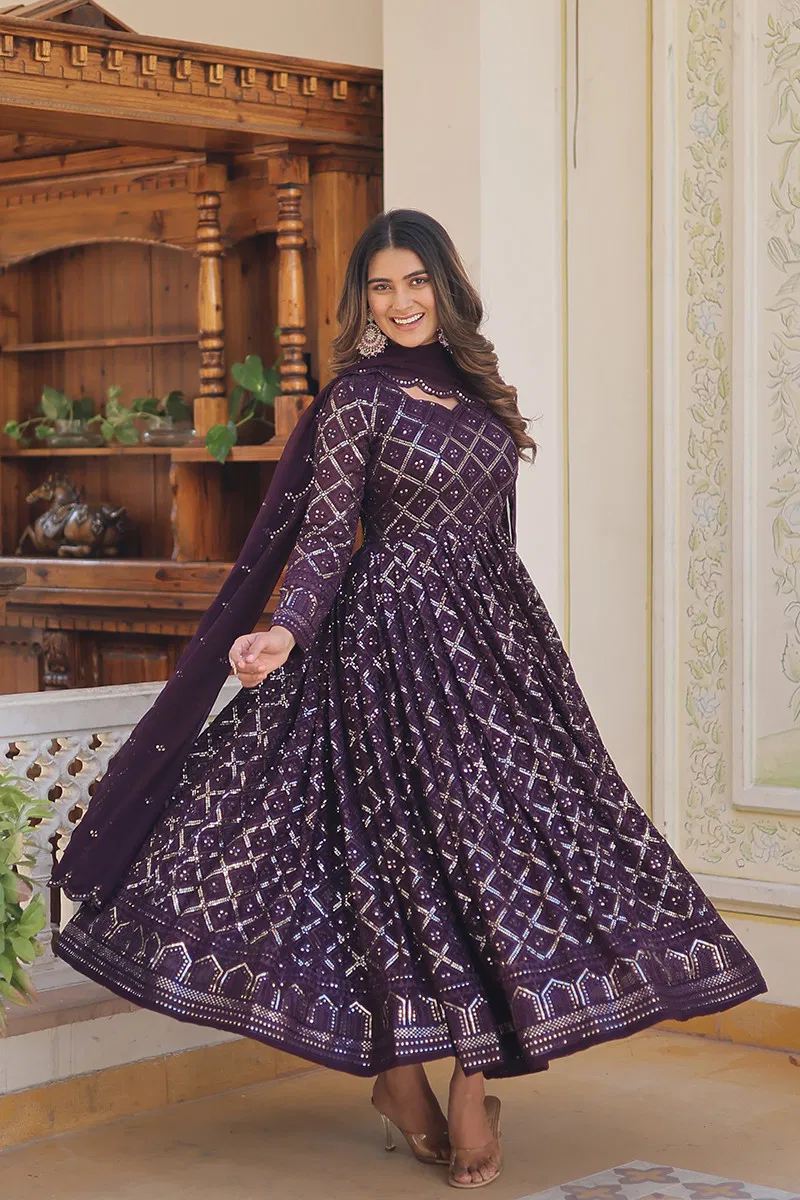 Jf 517 18 Beautiful Designer Faux Blooming Gown With Dupatta Bulk Orders In India