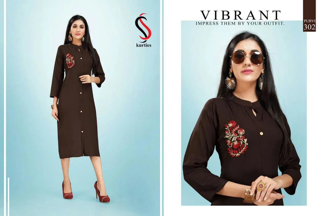 Ss Purvi Vol 3 Latest Designer Daily Wear Rayon Kurtis Collection 