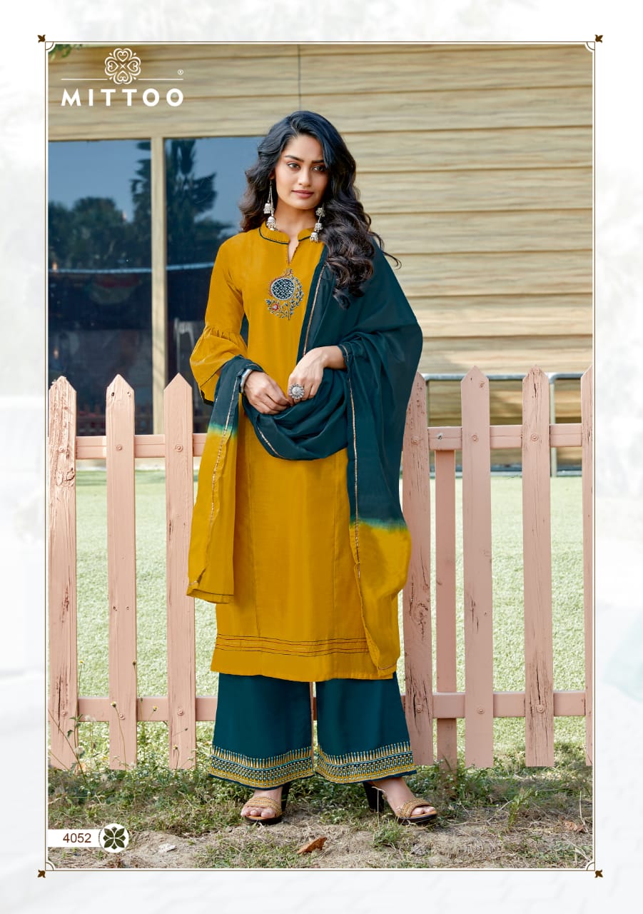 Mittoo Manohari 2 Latest fancy Designer Festive Wear Banarasi Viscose Readymade Salawar Suit Collection
