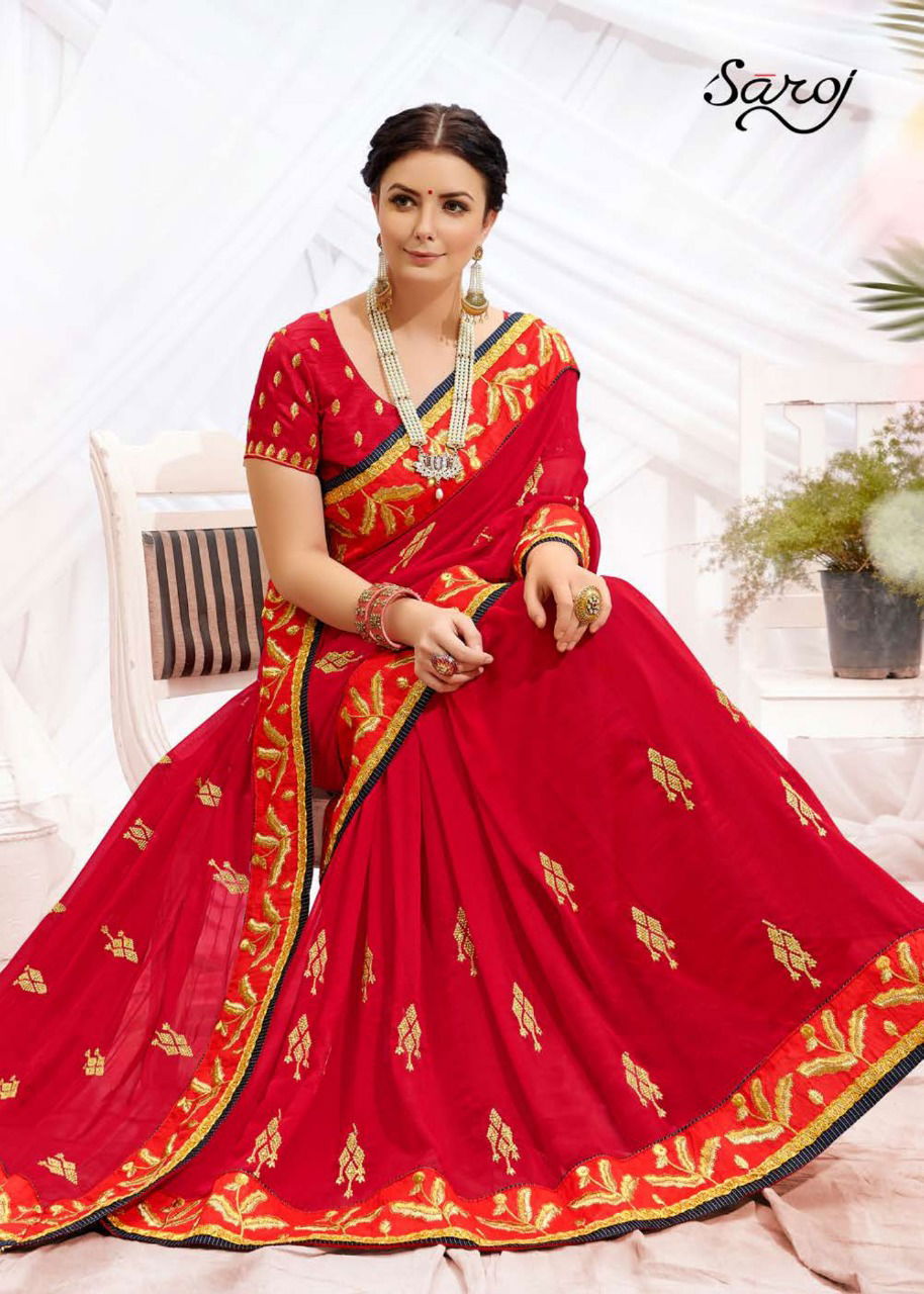 Saroj Rudraksh Heavy Wear Embroidery Worked Designer Dhupain Silk Saree Collection
