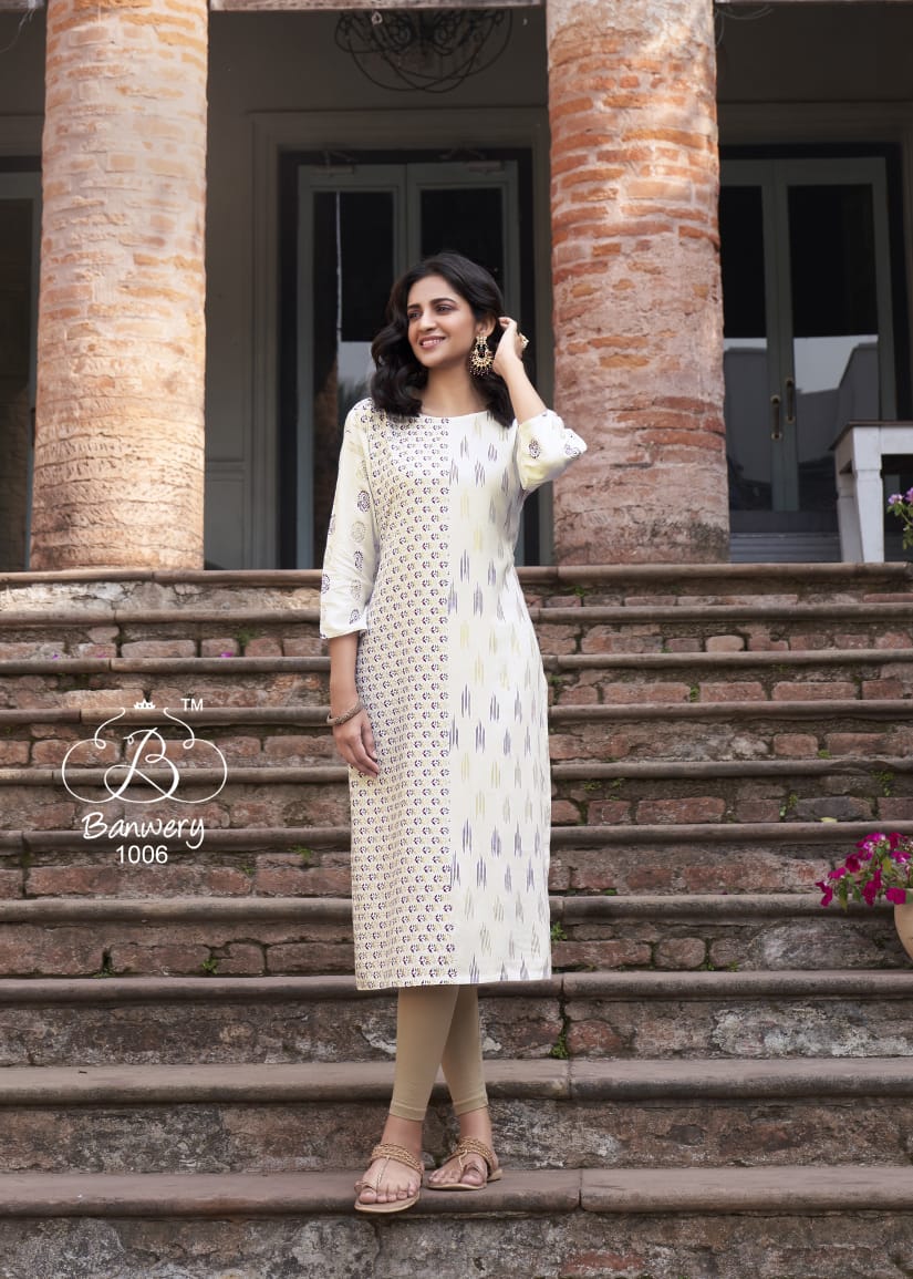 Banwery Colourbar Latest Fancy Heavy Foil Print Ethnic Wear Designer Kurtis Collection
