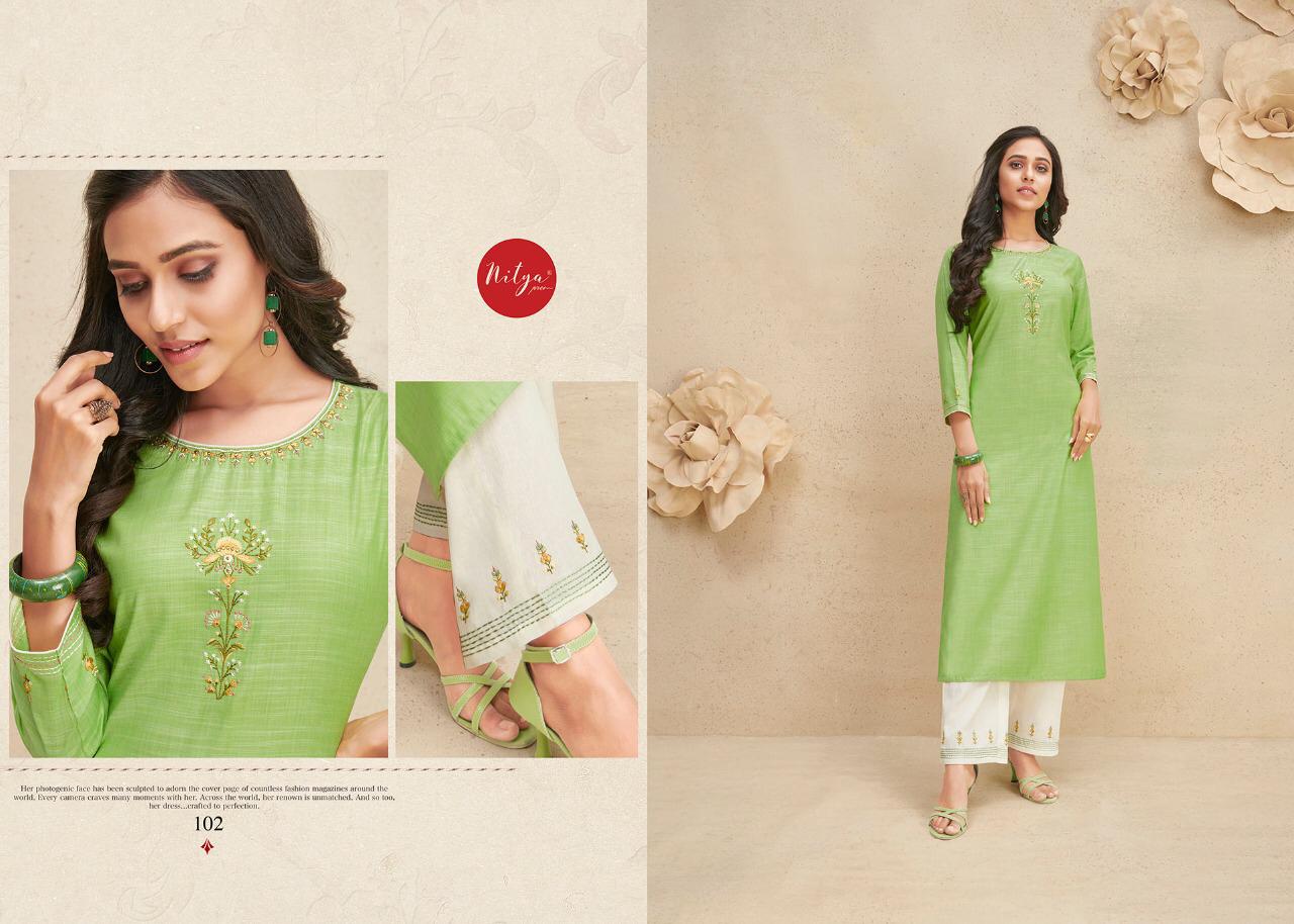 FABRICS (NITYA) SHANAYA Latest Fancy festive Wear Fancy Cotton Worked Kurtis With Bottom Collection