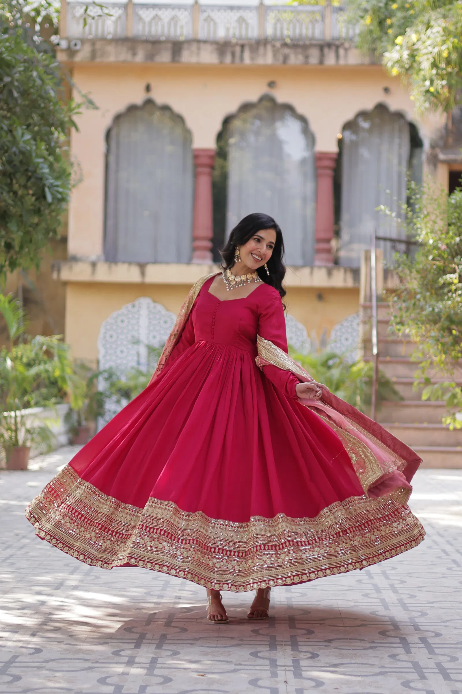 KA 1140 Shimmer Embroidery Designer Gown With Dupatta Exporters In India