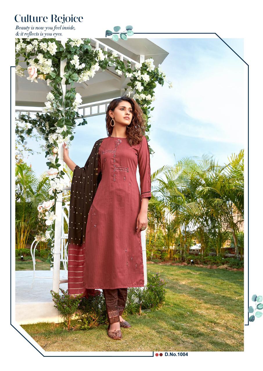 Ladies Flavour Aarohi 4 Latest Fancy Festive Wear Chinon lining with Embroidery Work Top With Bottom And Viscose Dupatta Ready Made Wear Collection

