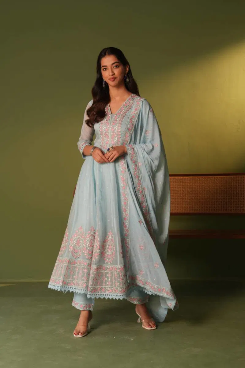 Tanyaa P 118 Designer Organza Anarkali Style Kurta Sets Wholesale Clothing Suppliers In India