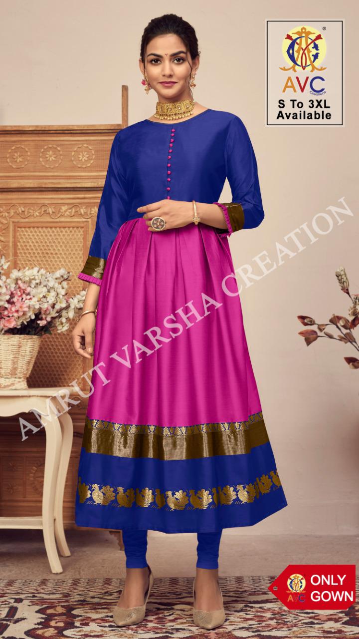Avc Antra 1 Lichi Latest Fancy Festive Wear Silk Jacquard Designer Anarkali Kurtis Collection
