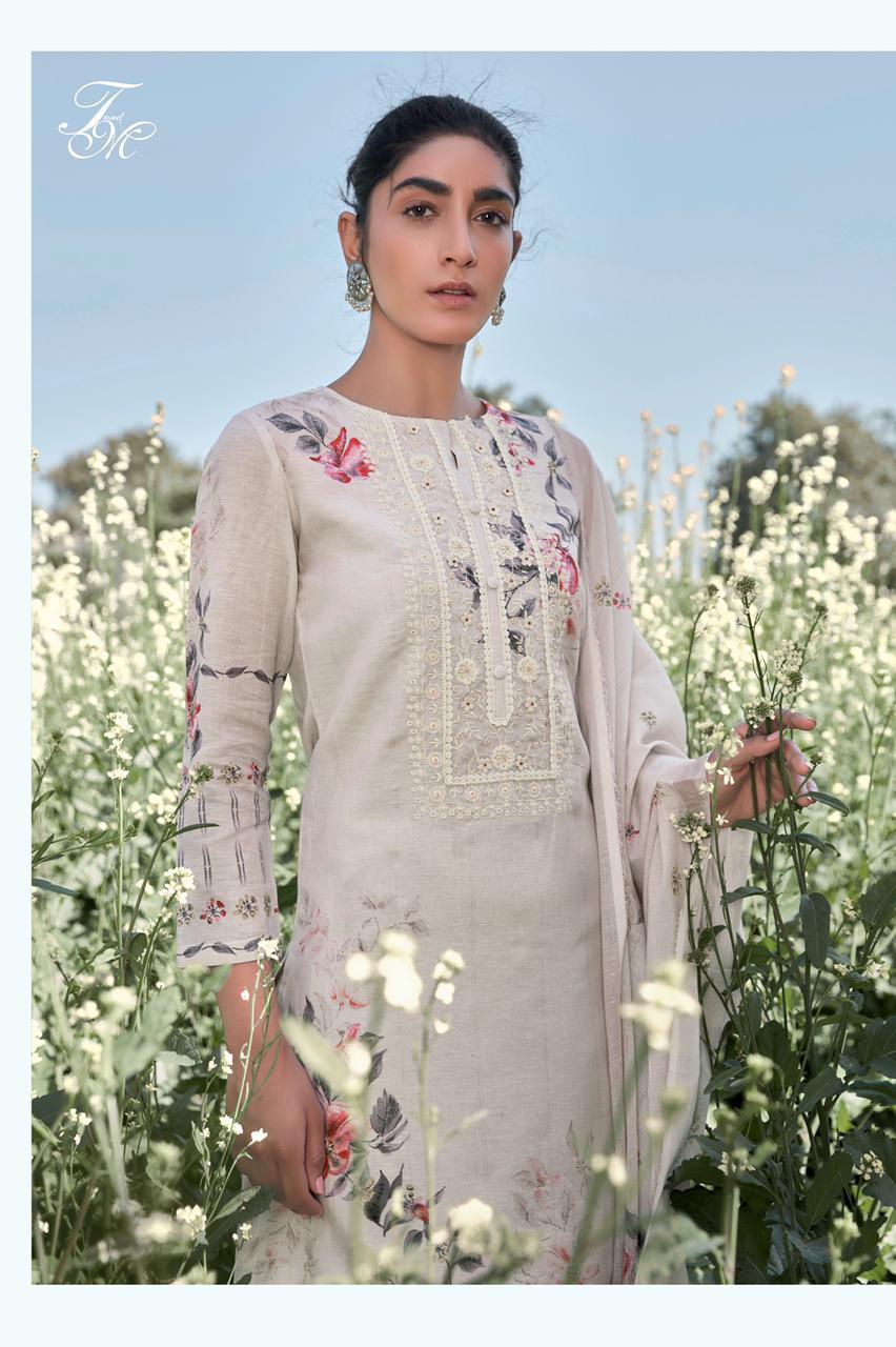 T&M ROSEBUD HIT DESIGNS Latest Designer Festive Wear Pure Line Pattern Digital Print With Embroidery Neck And Handwork Dress Material Collection