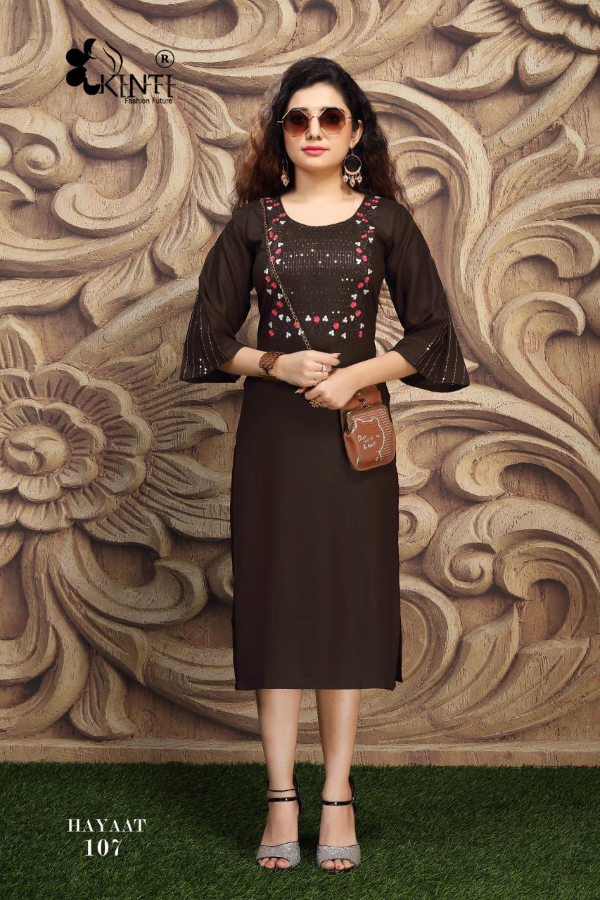 Kinti Hayaat Casual Wear Printed Rayon Designer Kurti Collection

