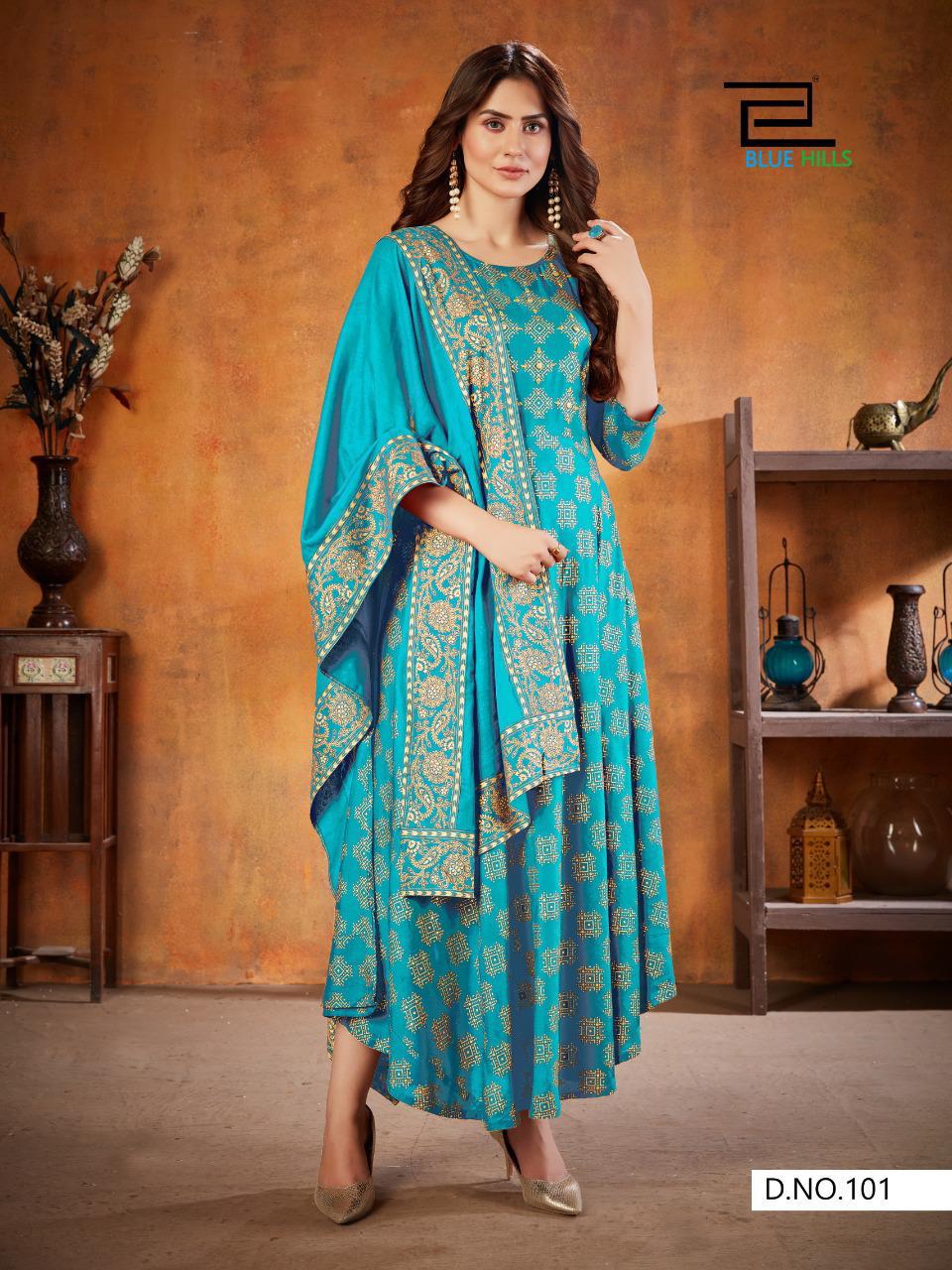 Blue Hilss Soul Mate 3 Rayon Festive Wear Long Kurti With Dupatta Collection