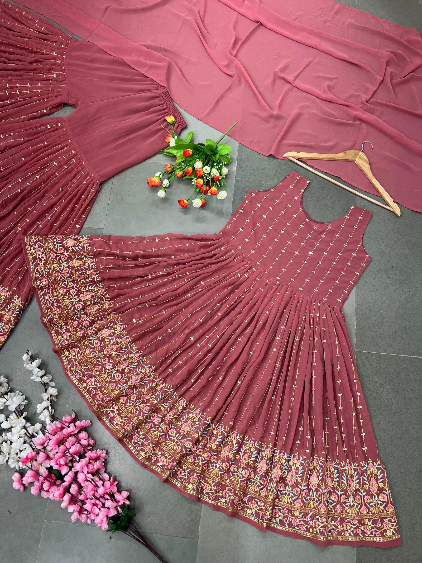 346 Faux Georgette Embroidery Work Function Wear Sharara Suit Catalog