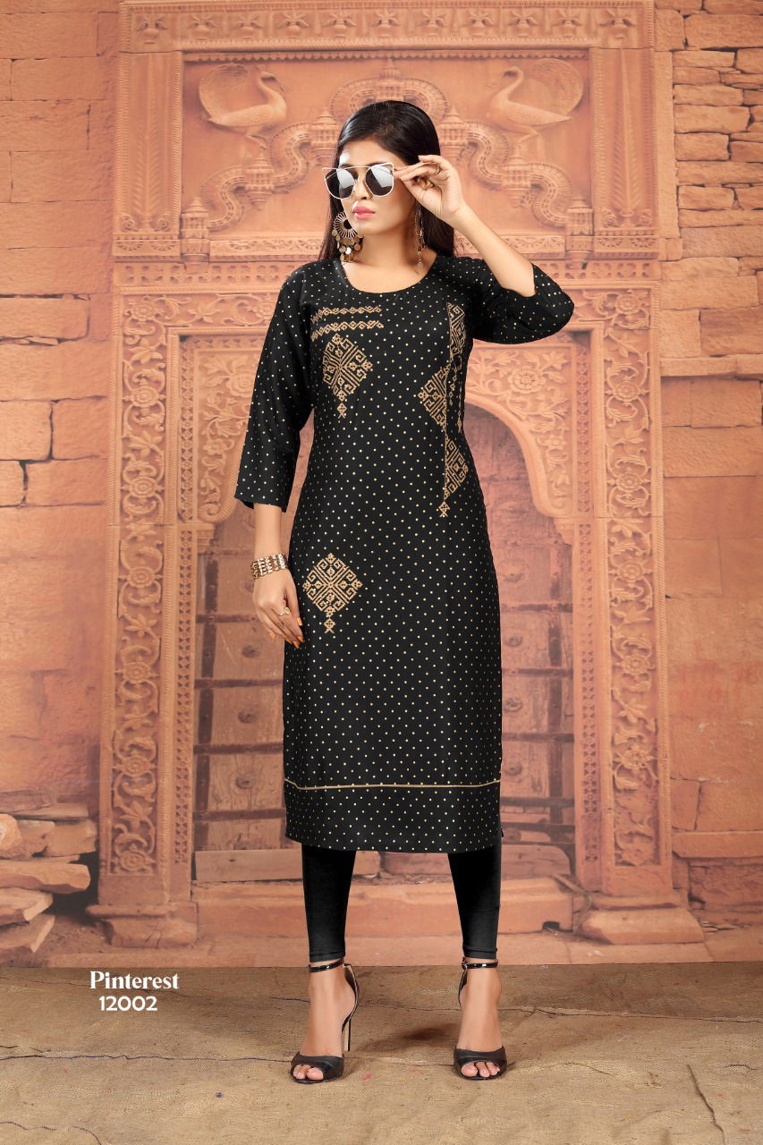 Pinterest Rayon Gold Buti with Embroider Designer Long Kurti Collection