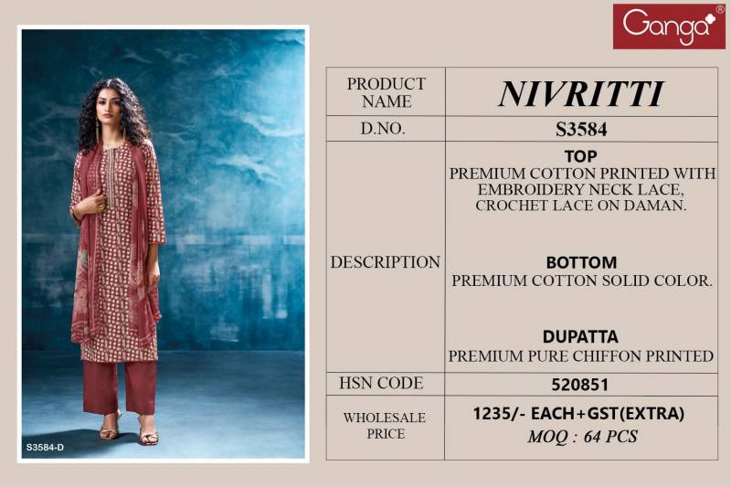 Nivritti By Ganga Cotton Printed Embroidered Salwar Kameez Wholesale Market In Surat With Price