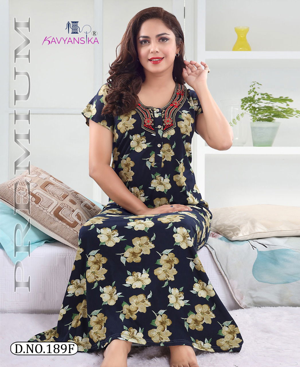 Kavyansika 189 Premium Night Wear Hosiery Cotton Printed  Long Nighty Collection
