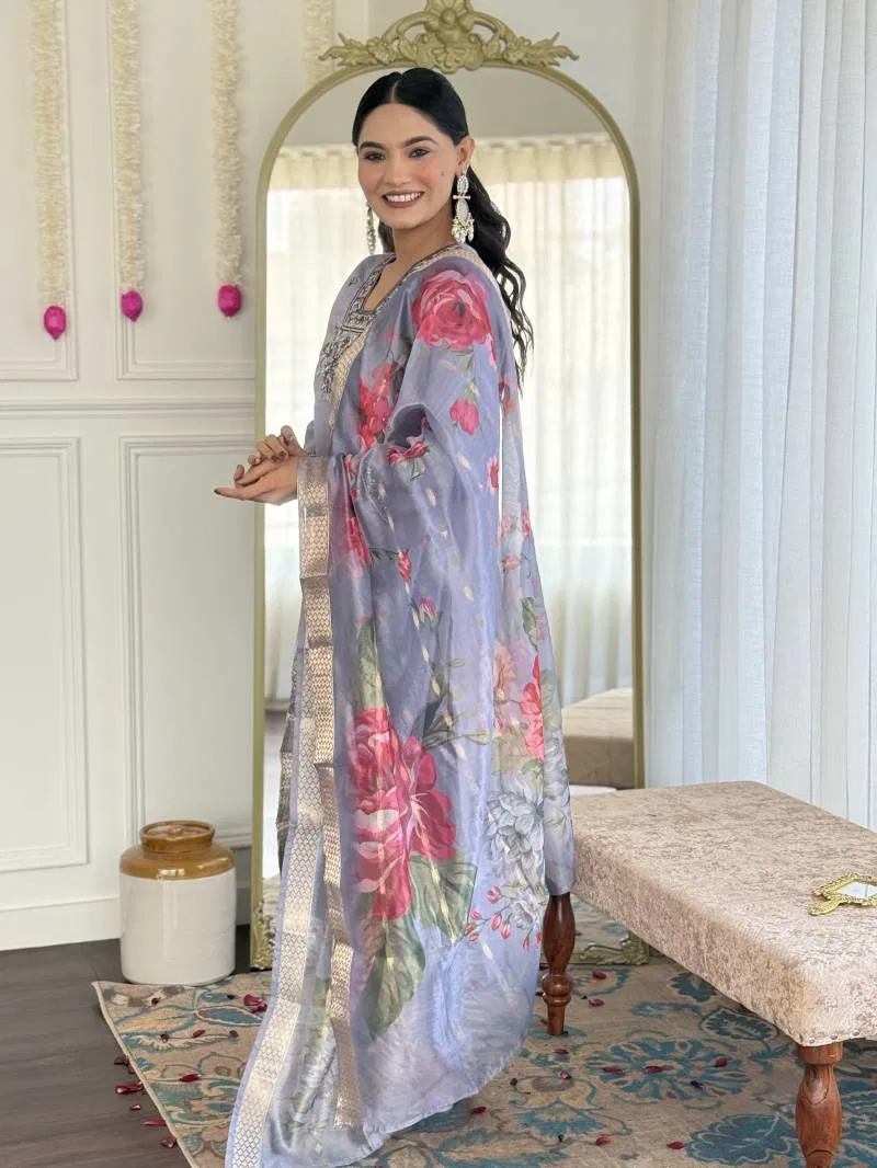 Grace 1 Chanderi Silk Embroidered Kurti Bottom With Dupatta Wholesalers In Delhi