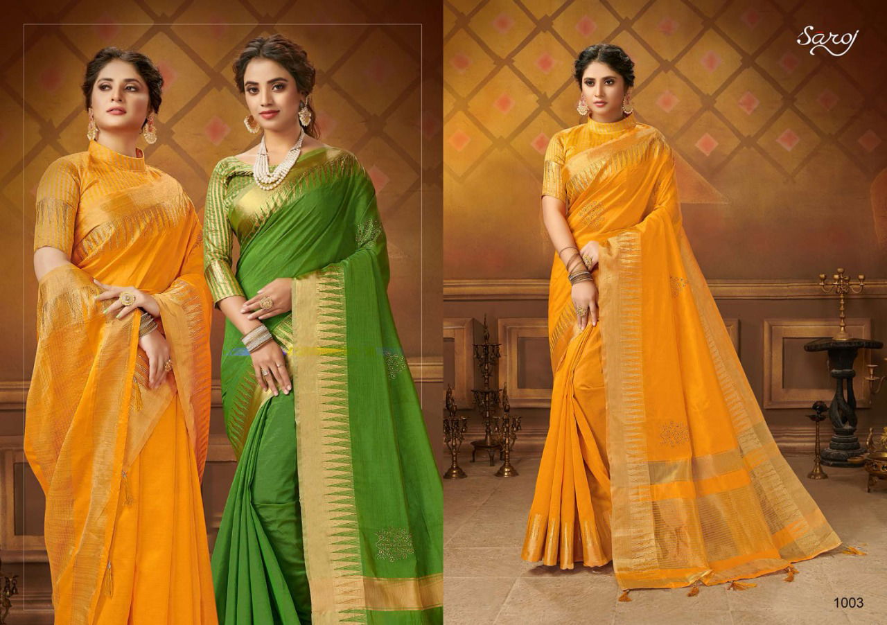 Saroj Juhi Cotton Silk Latest fancy Festive Wear Designer Cotton Sarees Collection
