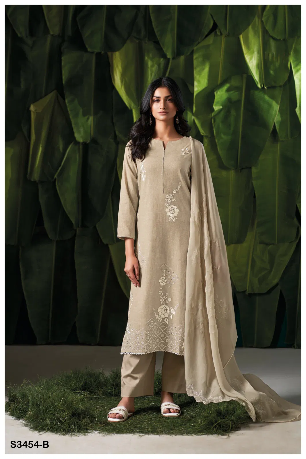 Ebony 3454 By Ganga Cotton Linen Embroidery Salwar Suit Orders In India