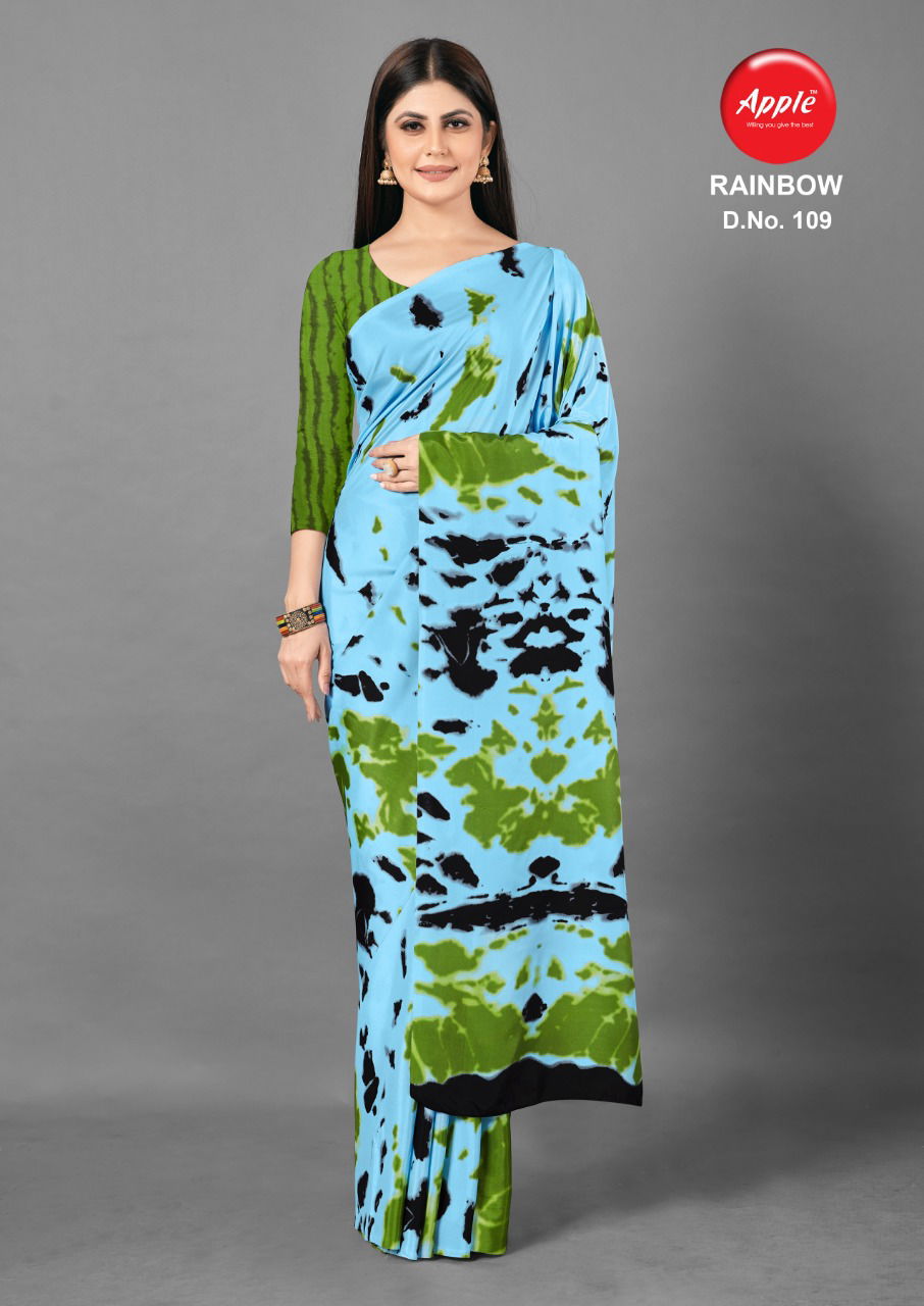 Apple Rainbow Fancy Designer Latest Regular Causal Wear Printed Crepe Sarees Collection
